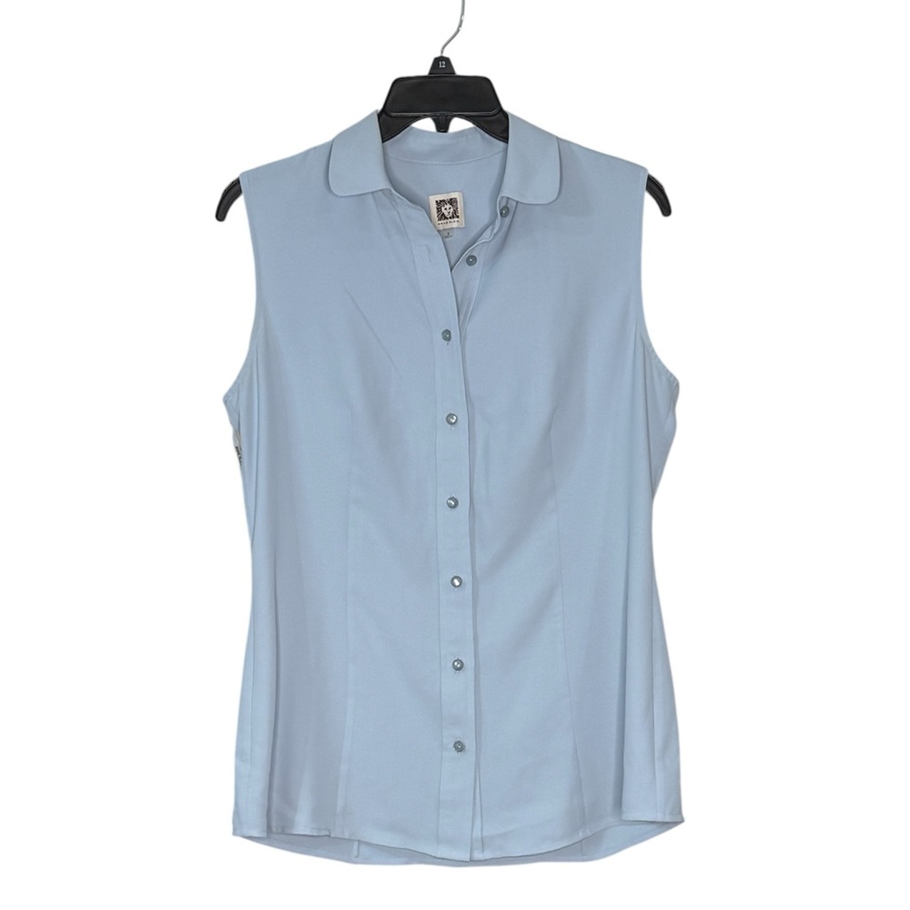 Anne Klein Blue Sleeveless Button Down Shirt